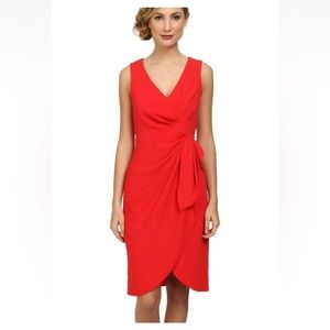 Badgley Mischka Red Poppy V-Neck Crepe Wrap Style Cocktail Dress